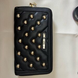 Love Moschino Quilted Black Wallet with Gold Accents